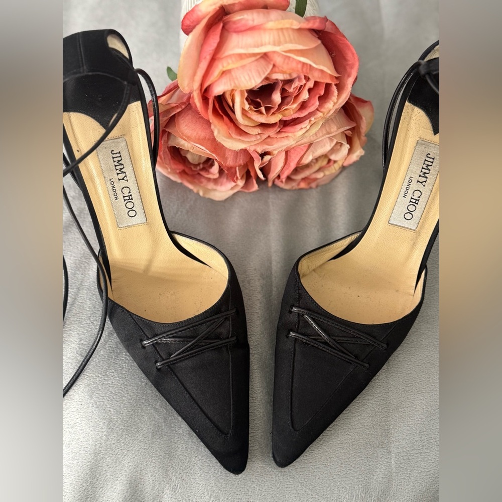 Jimmy Choo Satin Fabric Lace-Up Pointed Toe Shoes - Picture 11 of 13